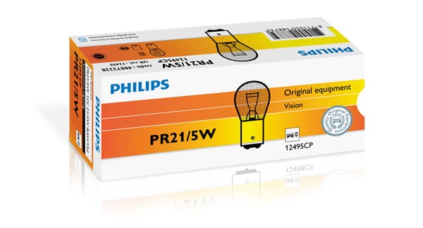 Автолампа 21/5W PHILIPS 12495CP — PR21/5W  12V 21/5W BAW15D / КОЛБА ЧЕРВОНОГО КОЛЬОРУ / КРАТН. X10 PHILIPS