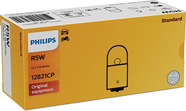 Автолампа 5W PHILIPS 12821CP — R5W  12V 5W BA15S / STANDARD / КРАТН. X10 PHILIPS