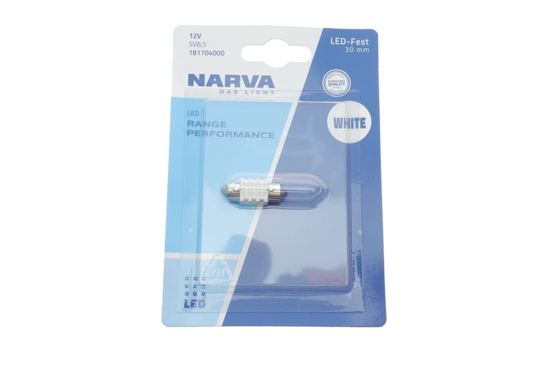 Автолампа 12V 0,8W SV8.5 (9.8x30mm) Festoon LED (blister/1шт) (6000K) NARVA