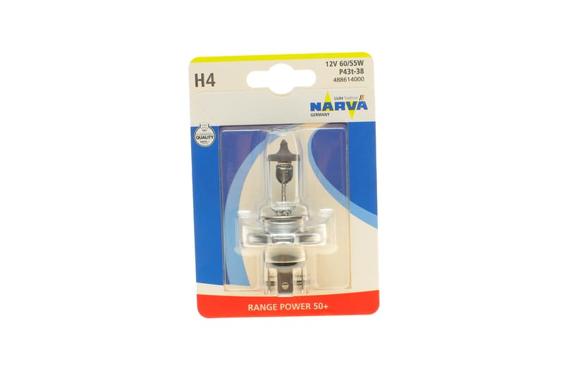 Автолампа H4 12V 60/55W P43t Range Power 50+ (блістер/1шт) NARVA