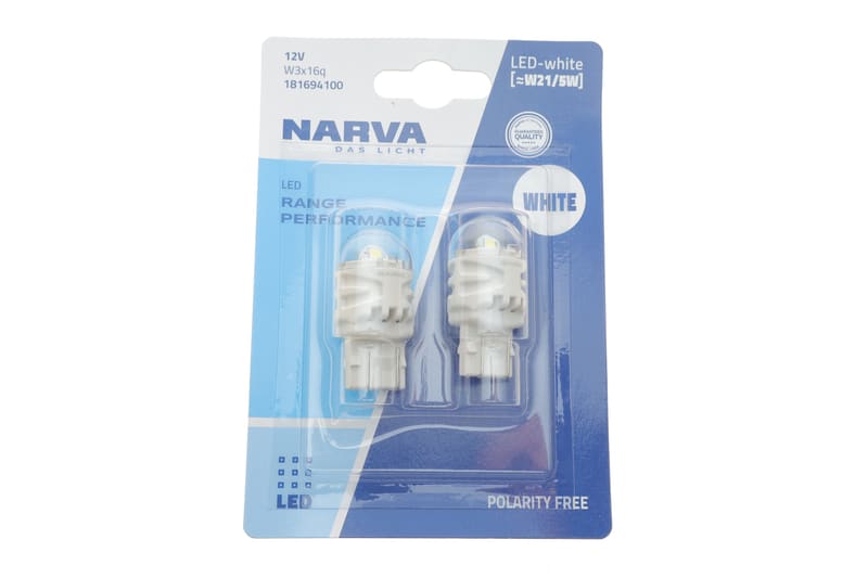 (к-кт 2 шт) Автолампа W21/5W 12V 2.4/0.48W W3x16q LED (біла) NARVA