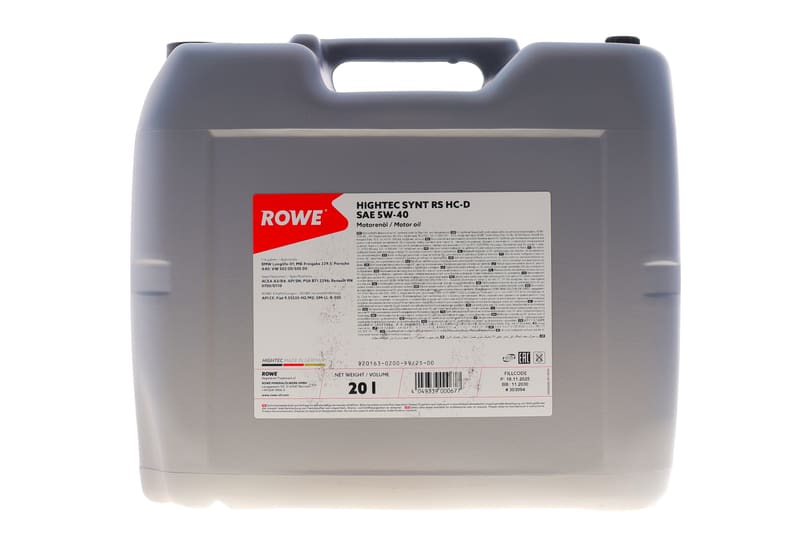 Олива 5W40 HIGHTEC SYNT RS HC-D (20L) (BMW LL-01/MB 229.5/Porsche A40/VW 502 00/505 00) ROWE