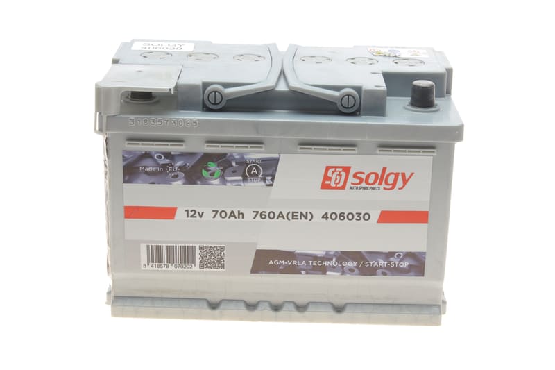 Акумуляторна батарея 70Ah/760A (278x175x190/+R/B13) (Start-Stop AGM) (21.08 кг) SOLGY