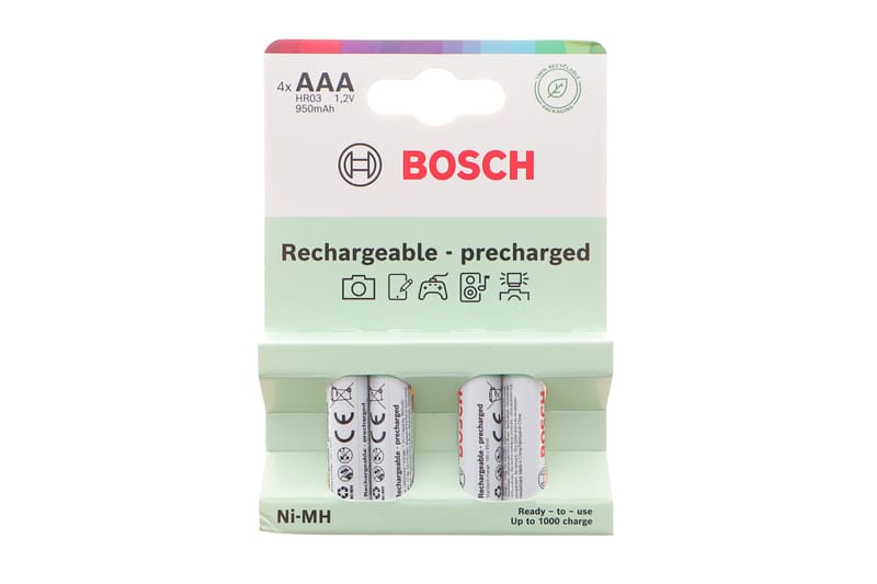 Батарейки акумуляторні Bosch Rechargeable Ni-MH AAA (HR03) (1.2V/950 mAh) HR03B4P950/00 (к-кт 4шт) BOSCH