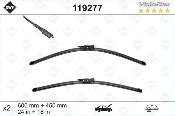 Щітки склоочисника (600/450мм) BMW 4 (F32/F36/F33/F82/F83) 13- (Сторона монтажу спереду, Кількість 2, Виконання двірника Щітка склоочисника з оптичним попередженням про зношення, Довжина 2 [мм] 450, Довжина 1 [мм] 600) SWF (Valeo)