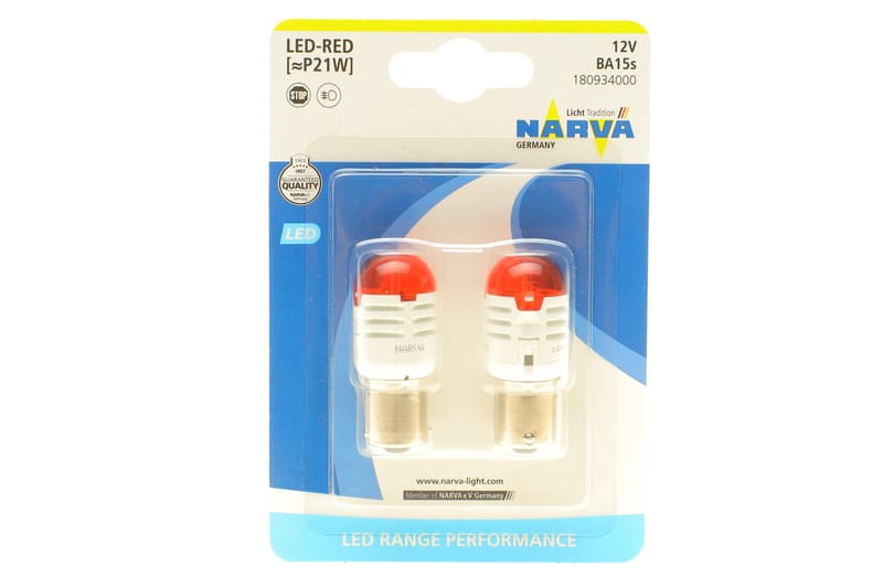 (к-кт 2шт.) Автолампа P21W 12V BA15s (LED) (красная) NARVA