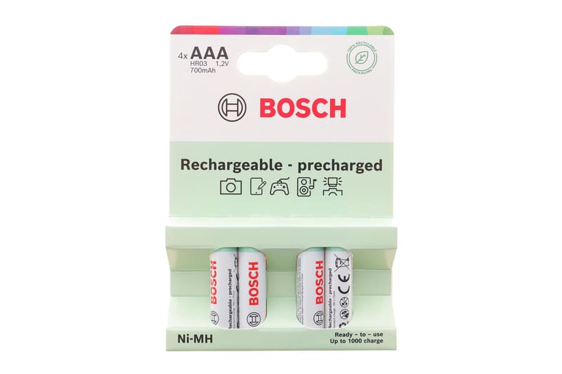 Батарейки акумуляторні Bosch Rechargeable Ni-MH AAA (HR03) (1.2V/700 mAh) HR03B4P700/00 (к-кт 4шт) BOSCH