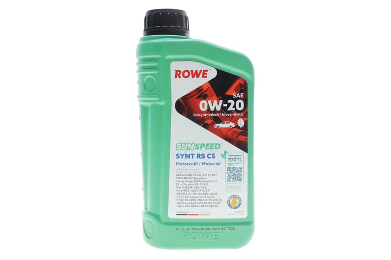 Олива 0W20 SUNSPEED SYNT RS C5 (1L) (ACEA A1/B1/C5/C6) (Longlife-17 FE+/MB 229.71/229.72/M2C962-A1) ROWE