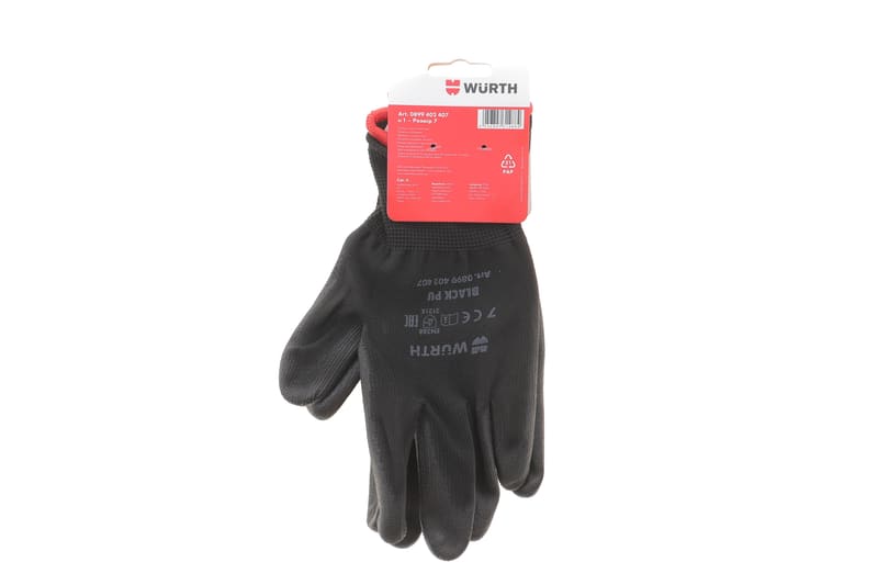 Перчатки с полиуретановым покрытием (S) Black PU RED LINE WURTH