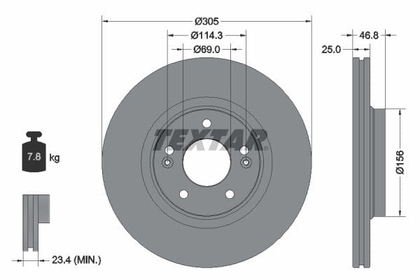 Диск тормозной (передний) Hyundai Tucson/ I30/ Kia Ceed/Sportage 15- (305x25) PRO+ TEXTAR