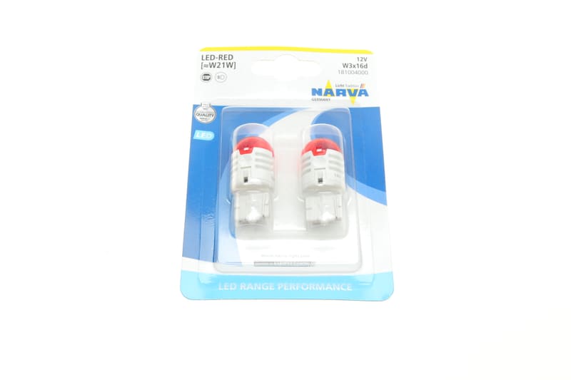 (к-кт 2шт) Автолампа W21W 12V 21W W3x16d (LED) (красная) NARVA