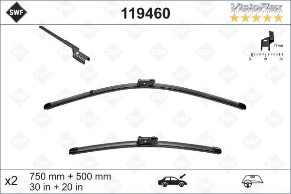 Щітки склоочисника (750/500мм) Ford Transit 2.2TDCi 13- SWF (Valeo)