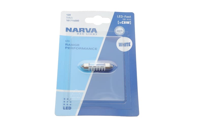 Автолампа 12V 0,6W SV8.5 (9.8x38mm) Festoon (LED)  (blister/1шт) (6000K) NARVA
