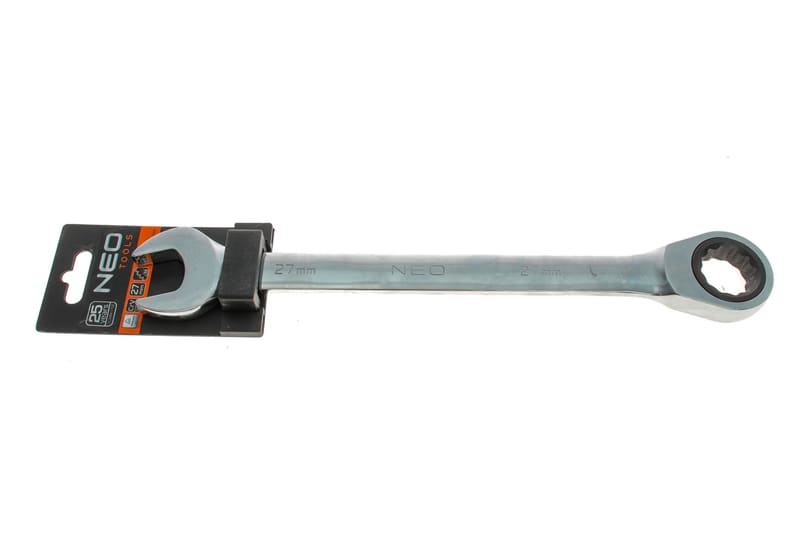 Ключ ріжково-накидний з тріскачкою 27 мм 72 зуб. L-330 мм NEO TOOLS