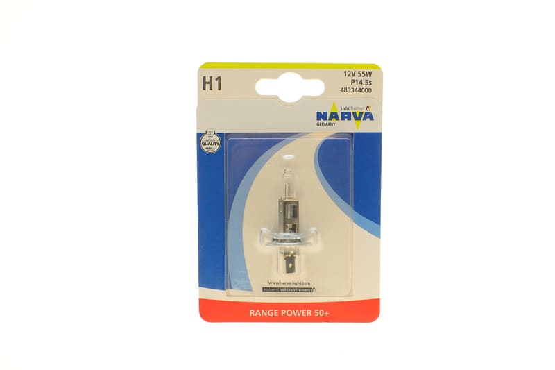 Автолампа H1 12V 55W P14.5s Range Power 50 + (blister/1шт) NARVA