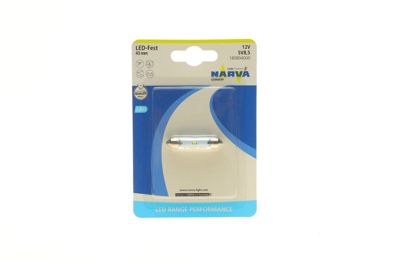 Автолампа 12V 0,6W SV8.5 (9.8x43mm) Festoon (LED) (блістер/1шт) NARVA