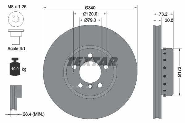 Диск гальмівний (передній) BMW 1 (F20/F21)/ 3 (F30/F31)/ 4 (F36) 11- (340x30) PRO+ TEXTAR