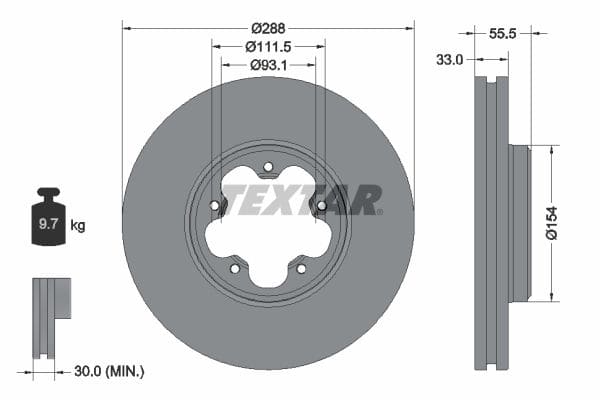 Диск тормозной (передний) Ford Transit 13- (RWD) (288x33) PRO TEXTAR